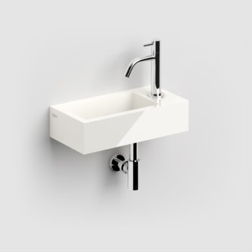 Clou - Flush 3 Fontein Rechts 36cm, Met Voorbewerkt Kraangat, Met Afvoerplug, Glanzend Wit Mineral Marmer