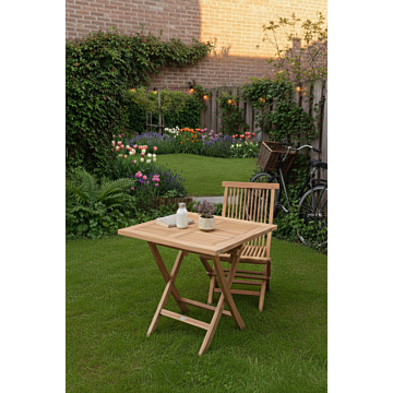 Vierkante inklapbare tuintafel van FSC teakhout, 70x70 cm Teakea Meubelen 