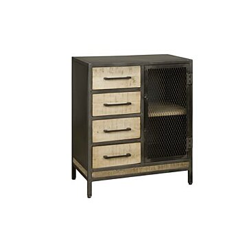 W/N & Iron Dressoir | 1 Deur | 4 Laden | 76x40x92 - TWR-IF0871