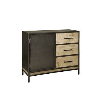 W/N & Iron Dressoir | 1 Deur | 3 Laden | 112x46x92 - TWR-IF0874