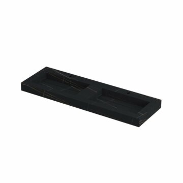 Ink Pitch dubbele meubelwastafel 140x45cm keramische slab - 2 kraangaten - Lauren black