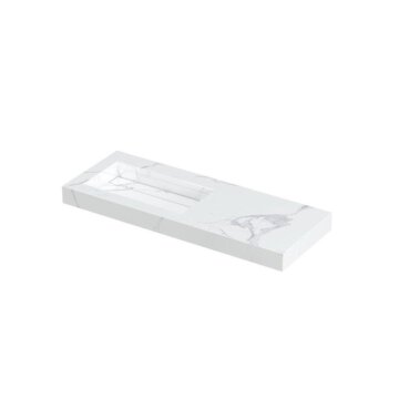 PITCH Wastafel met enkele bak in keramische slab met schuinaflopende wasbak en drain in de kleur van de wastafel. Incl. open rooster plug in chroom en zuignap voor uitname drain 100 x 45 x 9 wasbak links