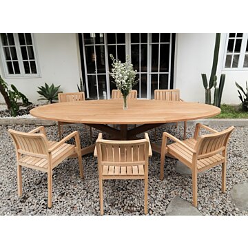 Teakea ovale teakhouten tuintafel 260x110 cm – luxe massieve eettafel voor buiten – geschikt voor 6 tot 8 personen

