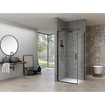 Van Rijn Products ST02LP150ZW douchecabine hoekinstap 80cm deur 120cm zijwand zwart