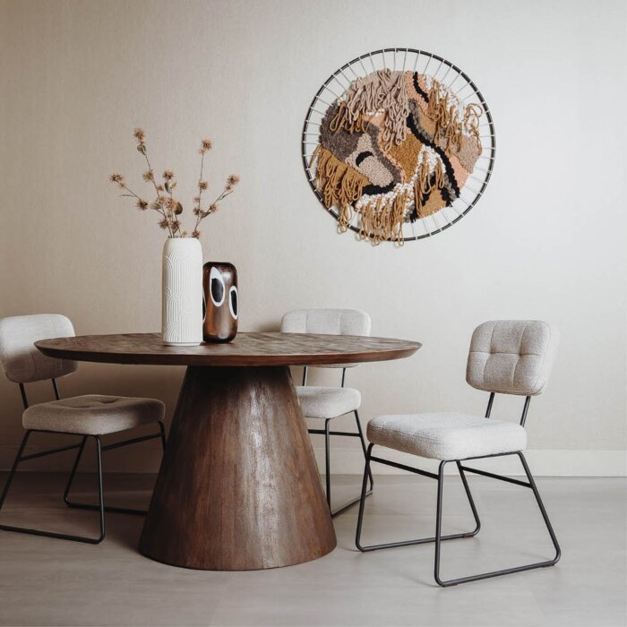 Ronde Mango Eettafel 150 cm met kegel middenpoot
