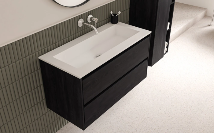 Wastafel polystone Elegant 100x46x2 | 0 Kraangaten| Glans wit Onderkast 2 laden symmetrisch | 100x46x52