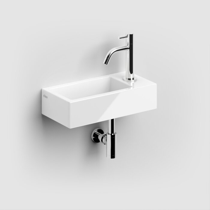 Clou - Flush 3 Fontein Rechts 36cm, Met Kraangat, Met Afvoerplug, Glanzend Wit Keramiek