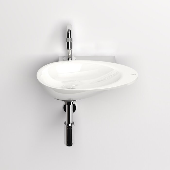 Clou - First Fonteinkom, Zonder Kranenbank, Met Afvoerplug In Chroom, Glanzend Wit Mineral Marmer