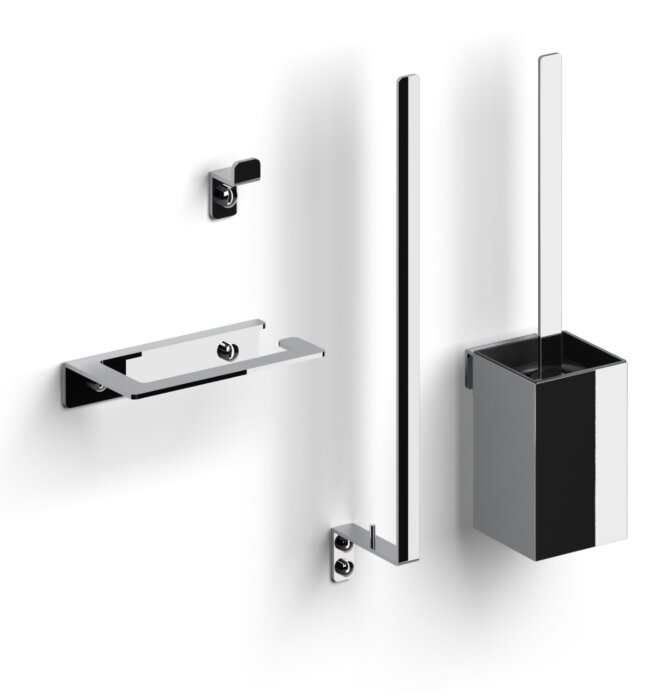 Clou - Fold Accessoireset Bestaande Uit Toiletborstel, Toiletrolhouder, Reserverolhouder En Kledinghaak, Chroom