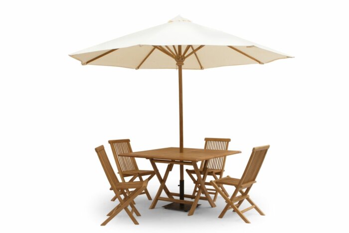 Teak Tuintafel met Parasol (Wit) | 120x120x75cm