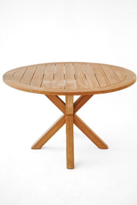 Teakhouten Tuintafel Matrix van 150 cm met robuuste teakhouten middenpoot, ideaal voor sfeervol buiten dineren