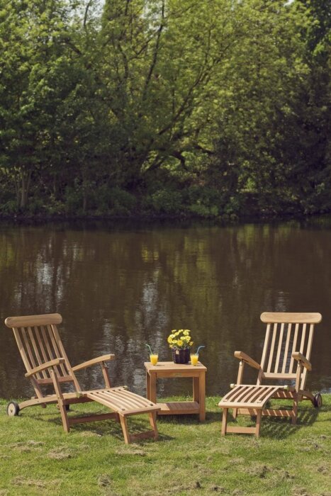 Tuintafel met onderblad + 2 Deckchairs met wielen | Florida Tuinset - SL002-ST034