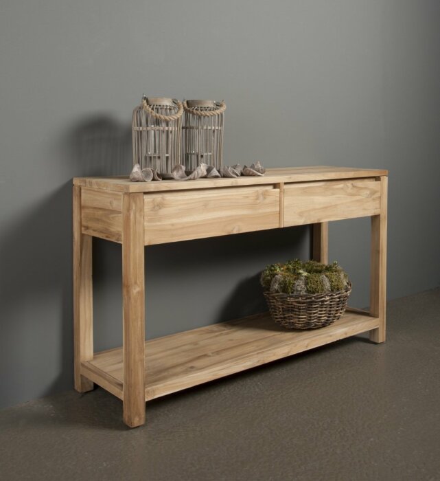 Corona | Teak Sidetable | 130x38x75 - Wandtafel met laden