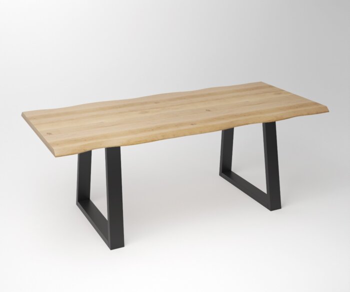 Eiken Boomstam Eettafel | Slab Edged-Trapezium Fineline Frame Black