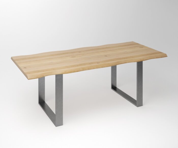 Eiken Boomstam Eettafel | Slab Edged-U Exclusive tainless Steel