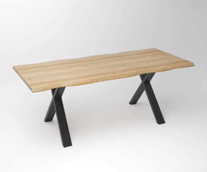 Eiken Boomstam Eettafel | Slab Edged-X Fineline Frame Black
