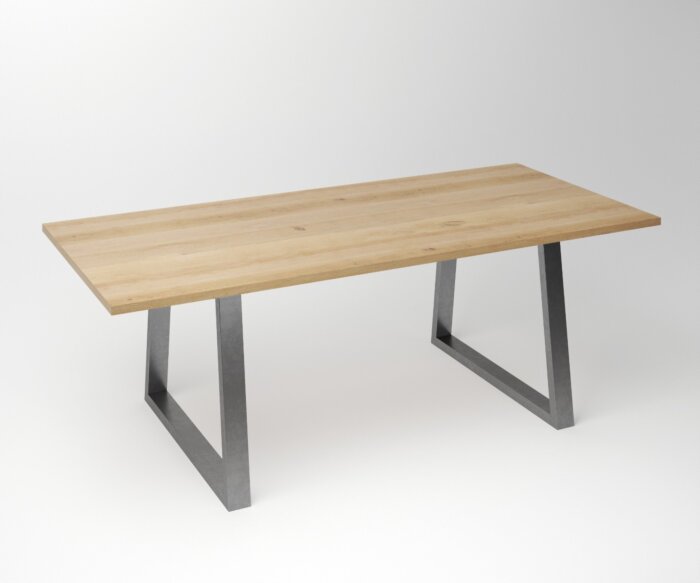 Eiken Tafel 3 cm Tafelblad | Trapezium - Fineline Stainless Steel Frame - Teakea.nl
