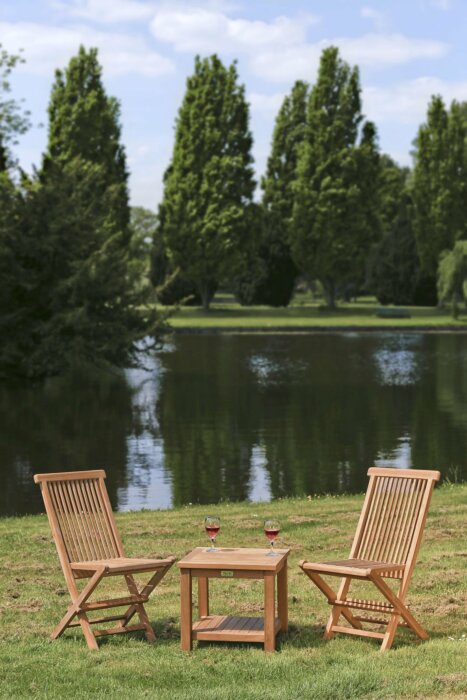 Terrace Tuinset | Tuin tuintafel met onderblad + 2 vouwstoelen - SC001-ST034