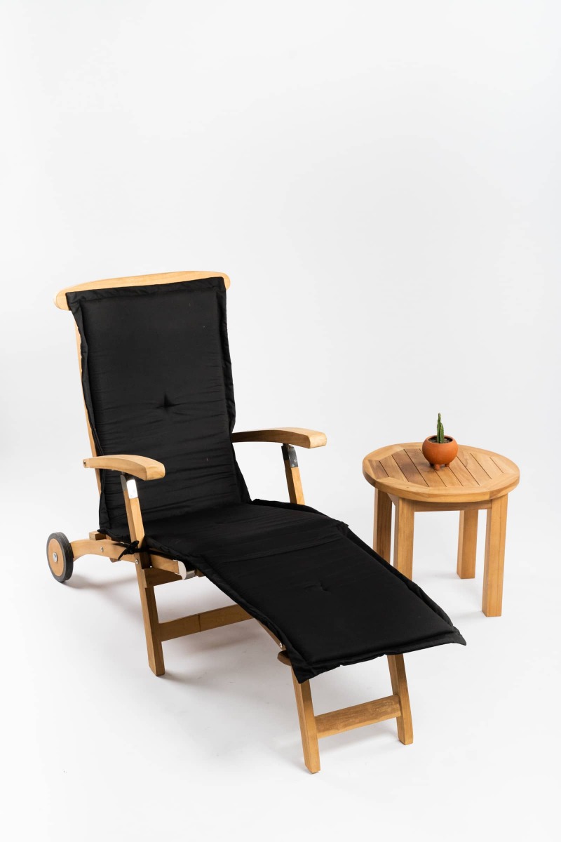 Deckchair met wielen met Rond tafeltje | Zwart Kussen - TK-DC-MW-RT-ZW - Hover