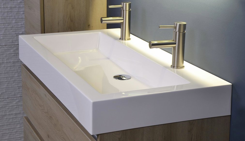 Ink Momento meubelwastafel links 120x45cm - zonder kraangat - Polystone glans wit - Hover