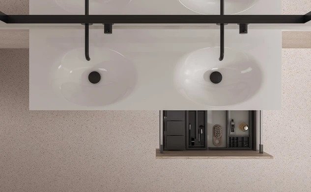 Ink Smooth Wastafel polystone links met 1 kraangat glans wit 1200x450x90mm (bxdxh) - Hover