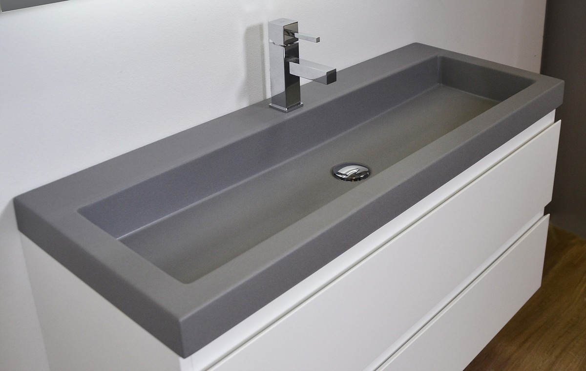Ink Dock Wastafel Quartz met 2 kraangaten - Quartz grijs - 100x40 cm - Hover