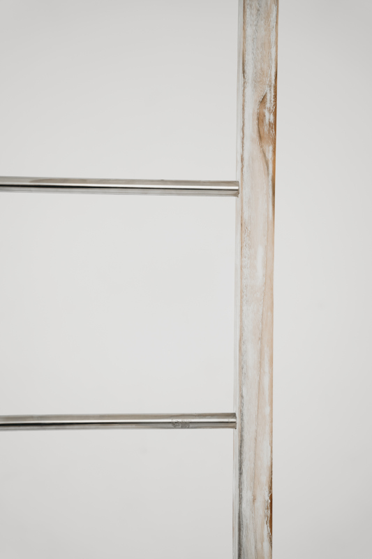 Decoratie ladder Teakhout met RVS Stijlen | White-Washed Teak | 50x5x175 - RVS ladder-Teak-Whitewash-175-1 - Image 4