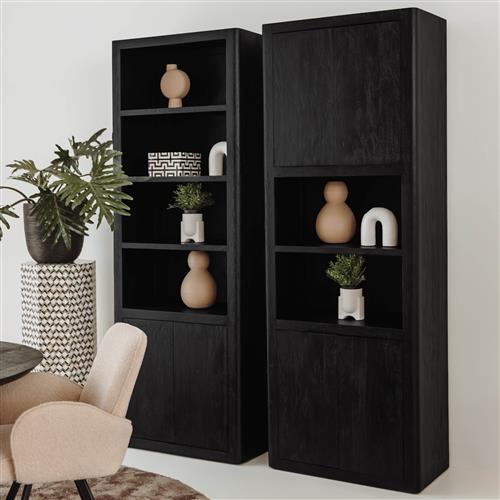 Zwart mangohouten Tenna opbergkast 80 cm met push-to-open deuren en twee open vakken - view 3