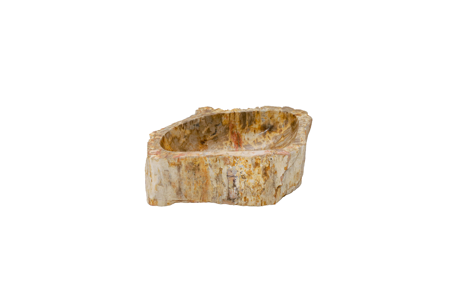 Versteende houten waskom Teakea 46x30x14 cm - elegant, natuurlijk en uniek badkamerdesign. - Hover