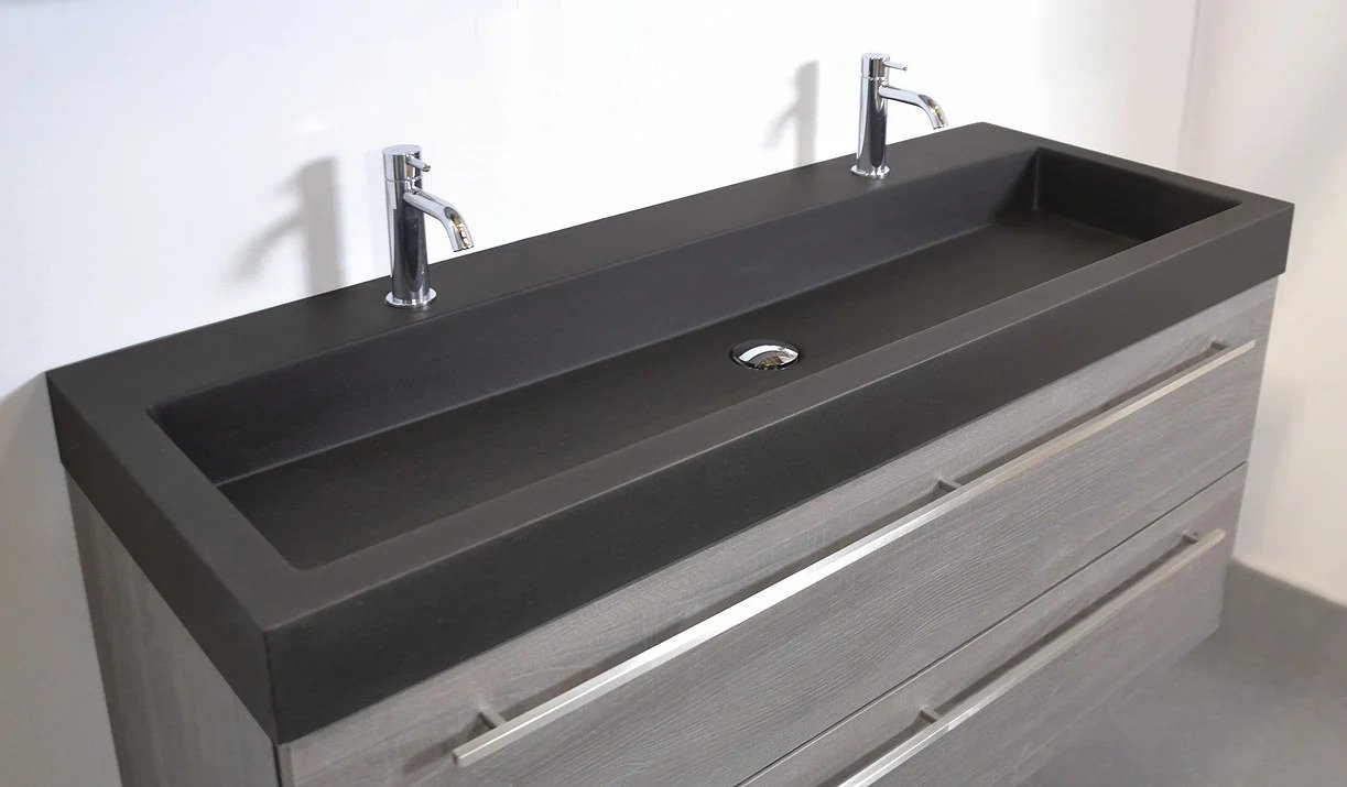 Ink Momento meubelwastafel links 120x45cm - zonder kraangat - Quartz beton - Hover