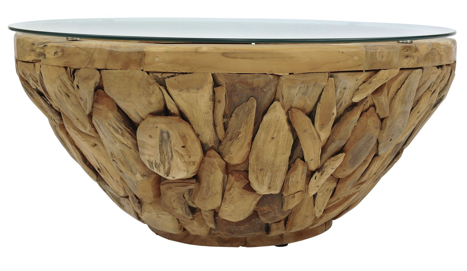 ROOT | Teak Wortel Salontafel met glas | Rond | 110x45 - DEV-ROOT-CT-BOWL-100-45 - Hover