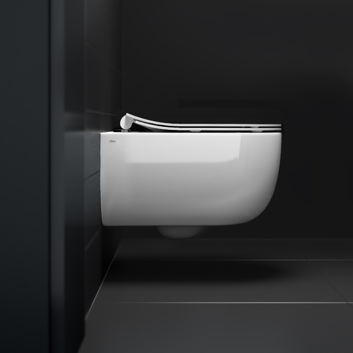 Clou - Hammock Randloze Wandtoilet 49cm, Met Dunne Zitting Met Deksel, Glanzend Wit - Hover