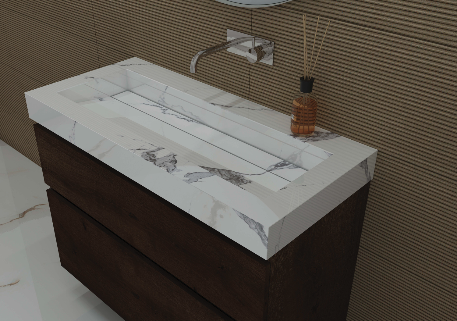 Ink Pitch dubbele meubelwastafel 180x45cm keramische slab - zonder kraangaten - Armani grey - Hover
