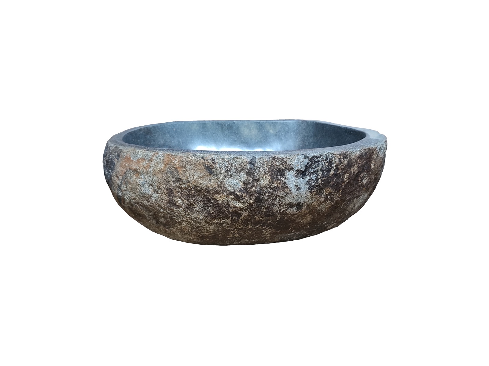 Unieke rivierstenen waskom, 35 x 33 x 16 cm, in natuurlijke grijstinten met een glad gepolijste binnenkant en een ruwe buitenkant, verhoogt de luxe en functionaliteit in uw badkamer - Hover