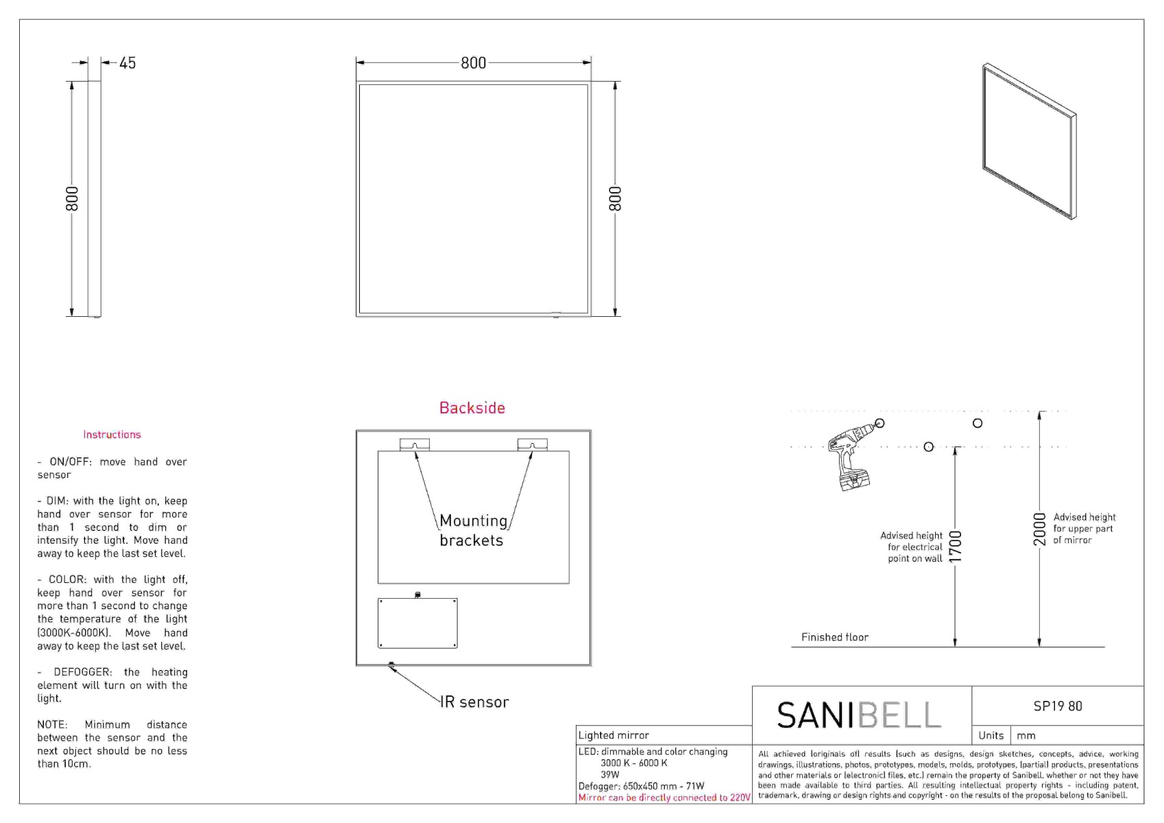 INK SP19 SPIEGEL MET DIRECTE VERLICHTING | 80 x 4 x 80 - Hover