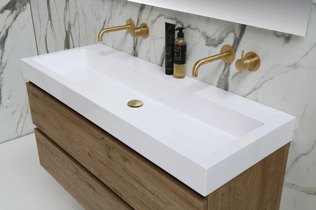 Ink Dock Wastafel Polystone met 1 kraangat - Glans wit - 100x40 cm - Hover